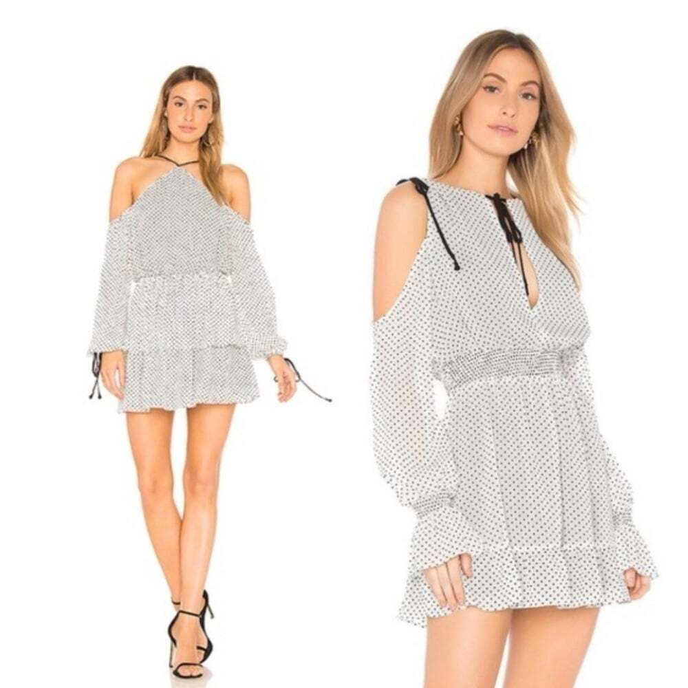Tularosa Ella Mini Dress Size S Off The Shoulder Black Polka Dot Tiered Ruffled